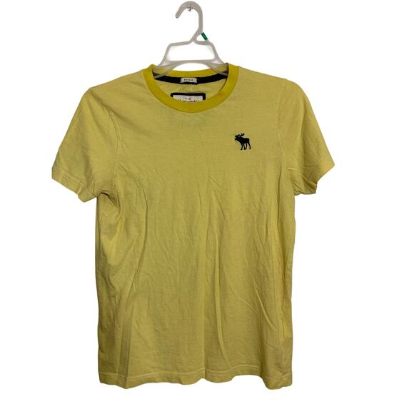 Abercrombie Fitch Large Mens Muscle T Shirt Moose Logo Vtg Yellow Striped 90s - Picture 1 of 6